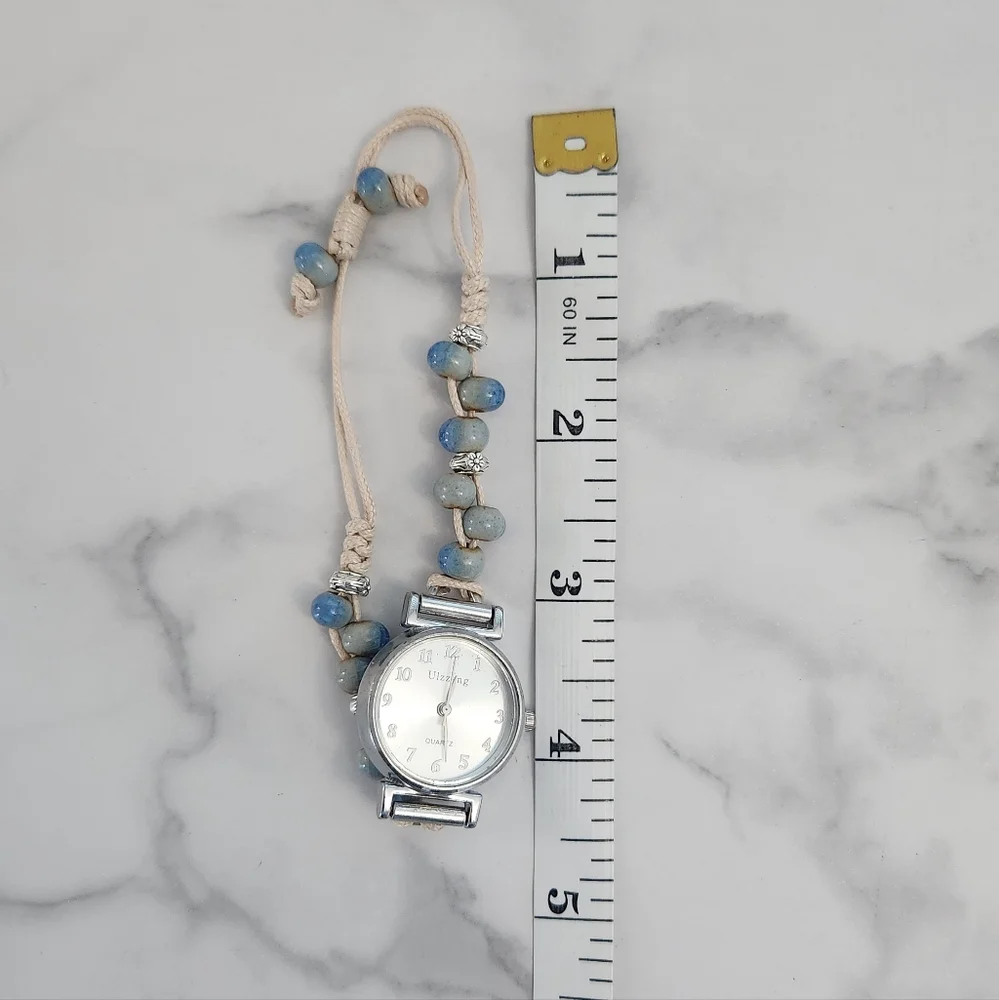 New Ceramic Silver Dial Beaded Watch With Wax Rope